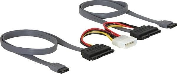 DeLOCK SATA-kabel för 2xSATA-hårddiskar + Molex 4-pin ström, 50 cm