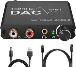 NÖRDIC DAC Digital til analog konverter 192KHz Digital Toslink og koaksial til analog l / r og 3,5 mm stereo med bass og volumkontroll