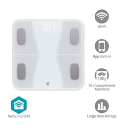 Nedis SmartLife Helse Scales | Bluetooth® | BMI / BMR / Bones / Fat / Muskler / Vann / Vekt | 12 | Maks. belastning: 180 kg | Android™ / IOS | ABS / Glass | Hvit