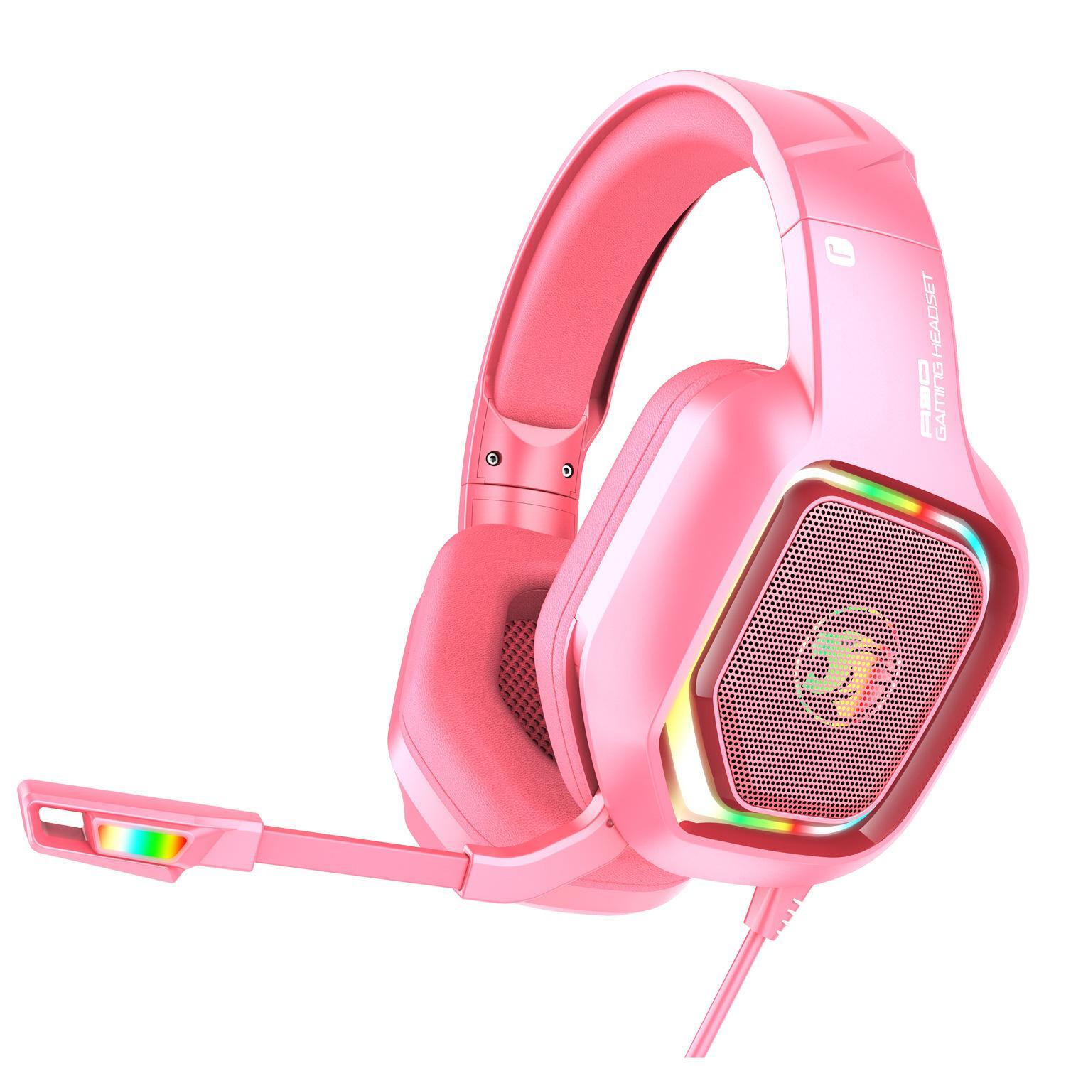 Gamingheadset med mikrofon og RGB lys rosa - Elkjøp