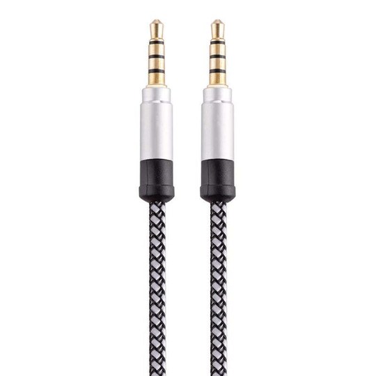 Nödisk lydkabel 4polig 3,5 mm mann til mannlig 1,5m sølv aux kabel trrs mikrofon  kabel - Elkjøp
