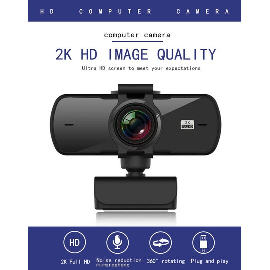 USB Webcam Full HD2K 30FPS med mikrofon Rotatable 360grades 4Megapixel -  Elkjøp