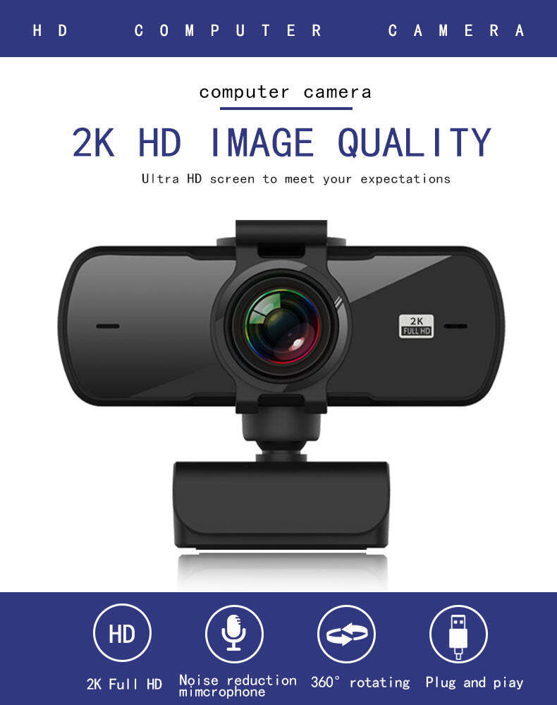 USB Webcam Full HD2K 30FPS med mikrofon Rotatable 360grades 4Megapixel -  Elkjøp