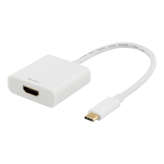 deltaco USB-C to HDMI adapter, 4096x2160 30Hz, white - Elkjøp