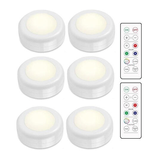 INF LED Spotlight-pakke med 6 lys med 2 fjernkontroller - Elkjøp