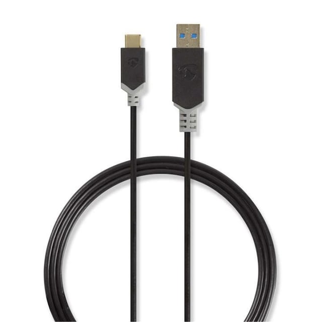 USB 3.1-kabel | Type-C, hann - A, hann | 1,0 m | Antrasitt