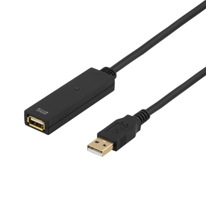 DELTACO PRIME, USB förlängningskabel, aktiv, USB 2.0, 15m, svart - Elkjøp