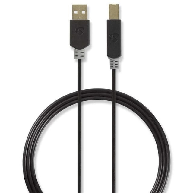 USB 2.0-Kabel | A, hann - B, hann | 2,0 m | Antrasitt