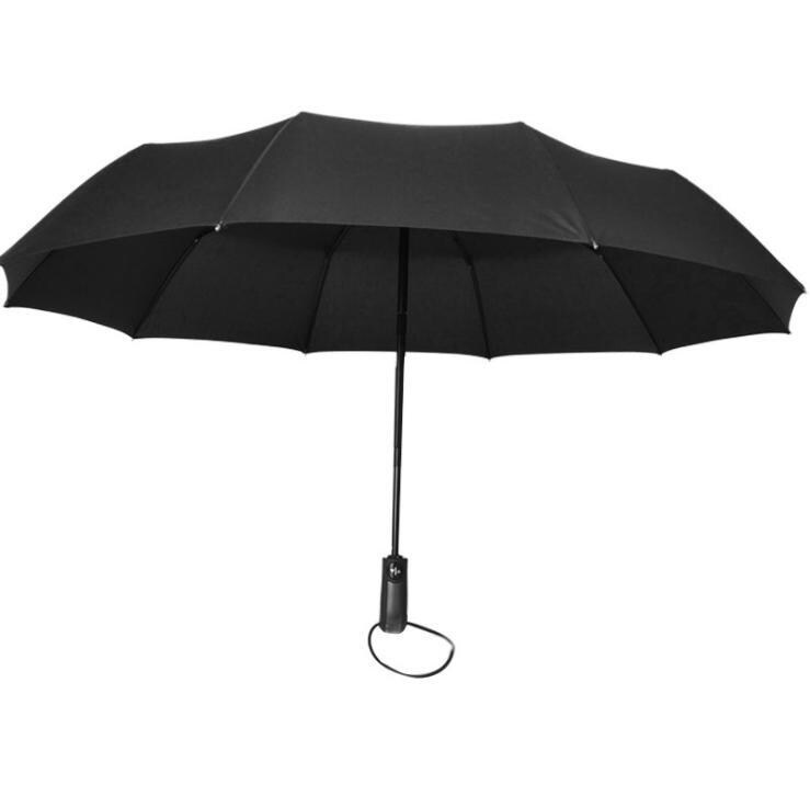 Vindtett paraply med 10 eiker, trippel sammenleggbar - Sort - Elkjøp