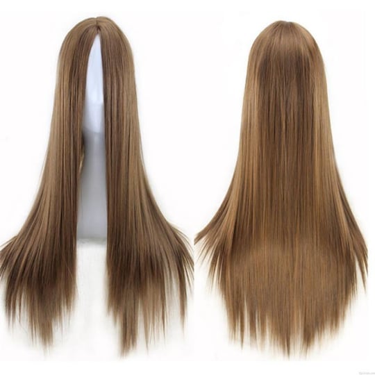 Langt rett parykk syntetisk hår 65 cm Lysebrunt - Elkjøp