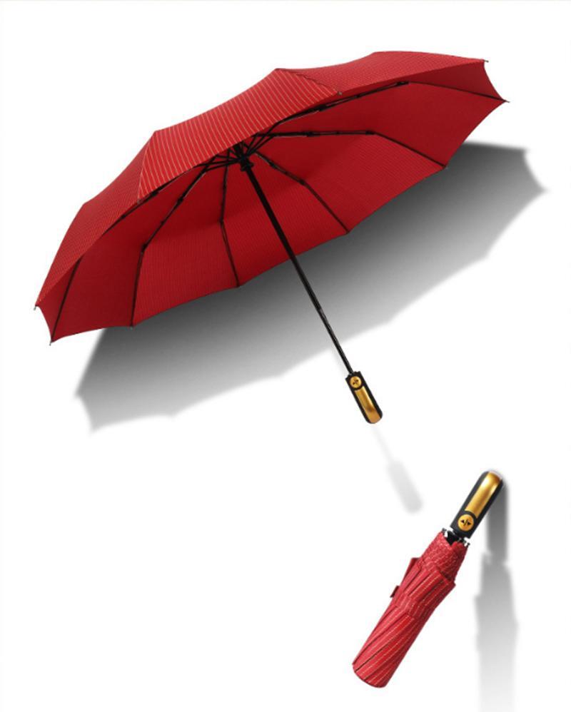 Stor sammenleggbar paraply rød/svart/gull - Elkjøp