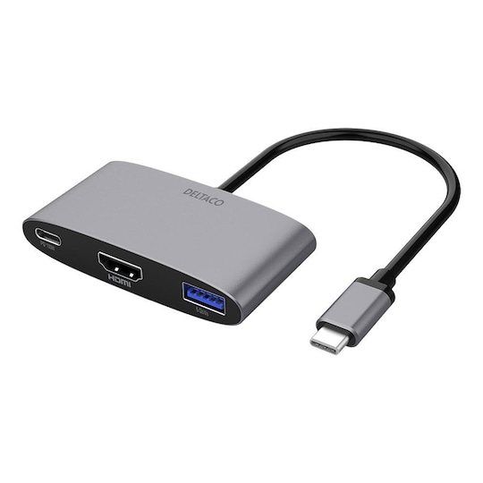 DELTACO USB-C to HDMI/USB-A, 4K 60Hz, USB-C PD 3.0 100 W, space grey -  Elkjøp