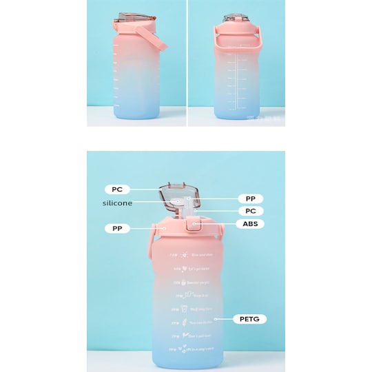 Motiverende vannflaske med tidsmarkør og sugerør 2 L oransje/blå - Elkjøp