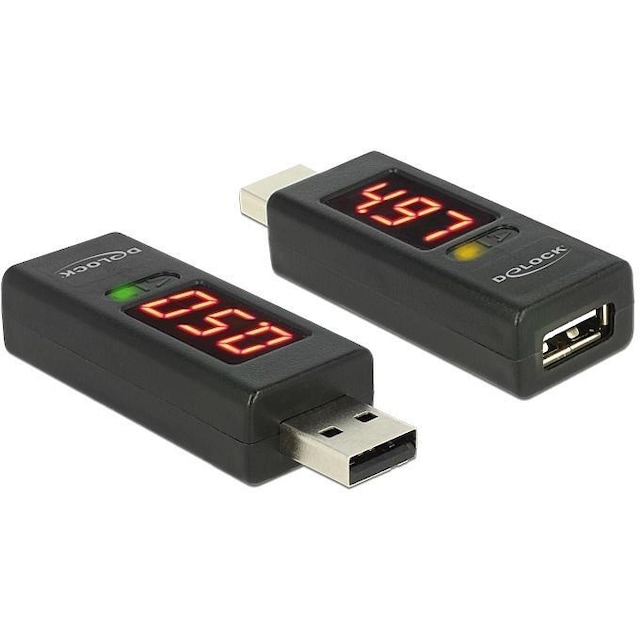 DeLOCK adapter, ampere- och voltmätare, USB Typ A ha - Typ A ho, sv