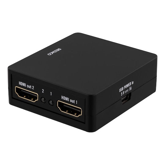 HDMI splitter, 1x HDMI in, 2x HDMI out, 6,75 Gbit/s, black - Elkjøp