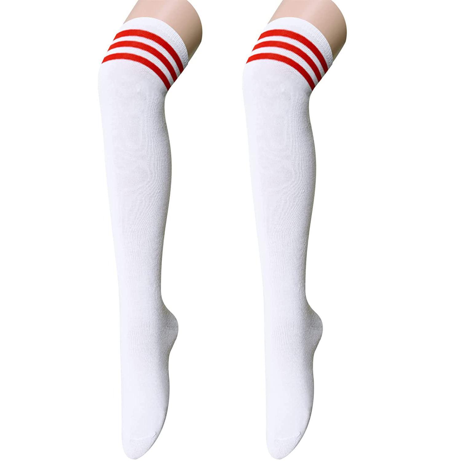 INF Overknee sokker hvite med røde striper L - Elkjøp