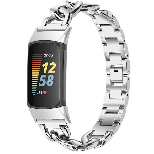 Klokkerem kompatibel med Fitbit Charge 5 rustfritt stål sølv - Elkjøp