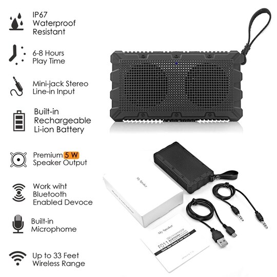 Bærbar Bluetooth-høyttaler utendørs IPX7 vanntett Svart - Elkjøp