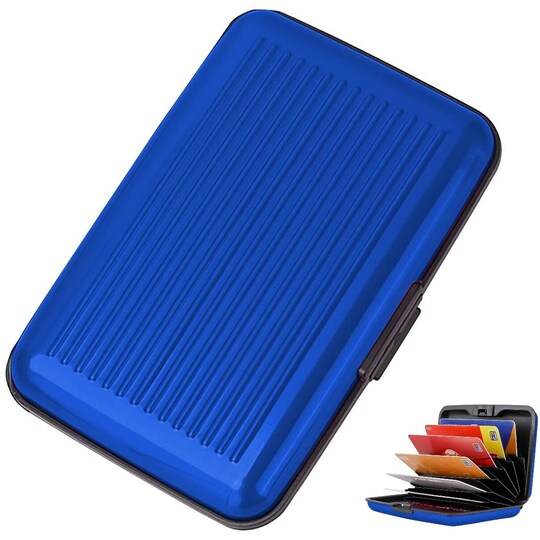 Kortholder i aluminium med RFID-beskyttelse, blå - Elkjøp
