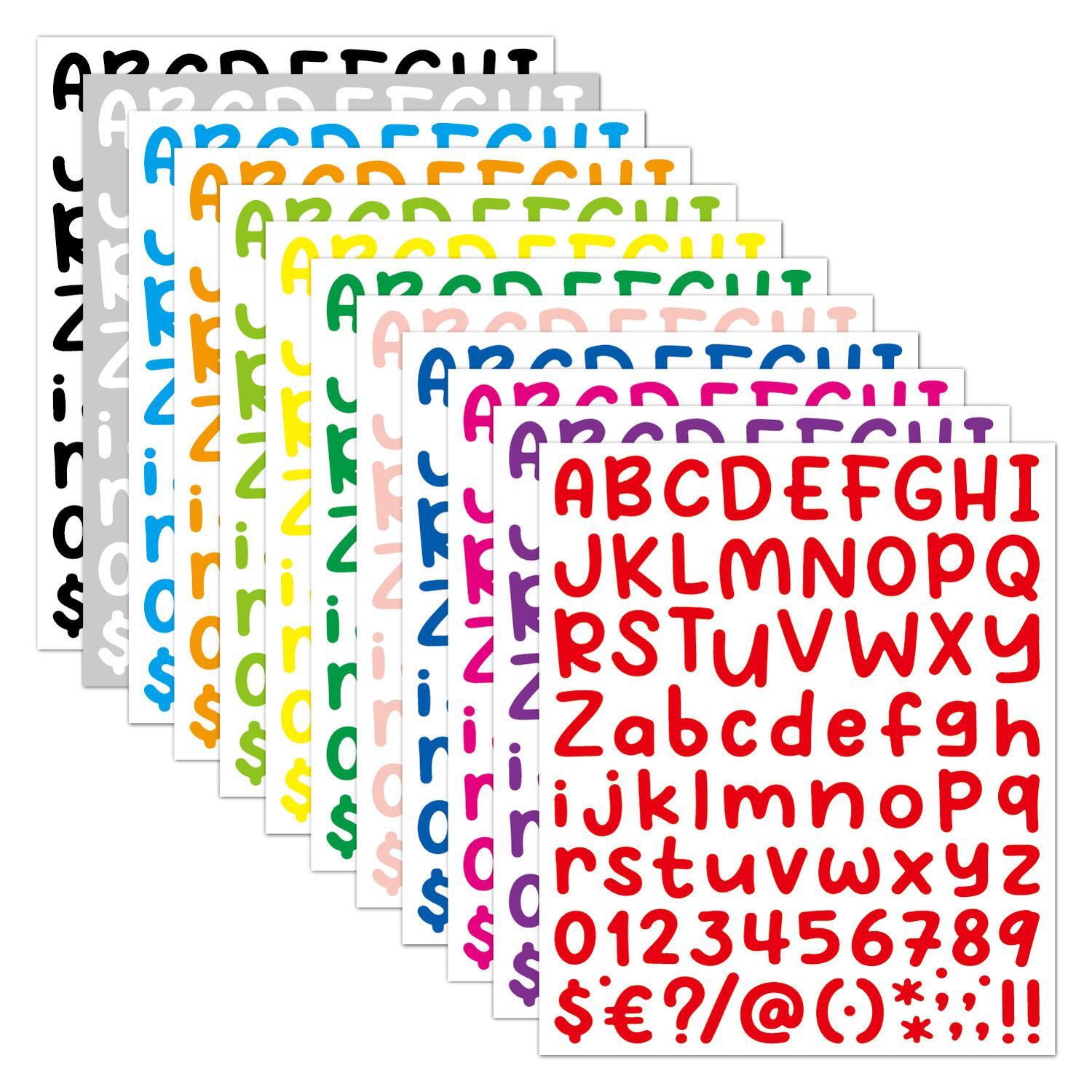 Klistremerker bokstaver og tall Flerfargede 12 A4-ark 972 klistremerker -  Elkjøp