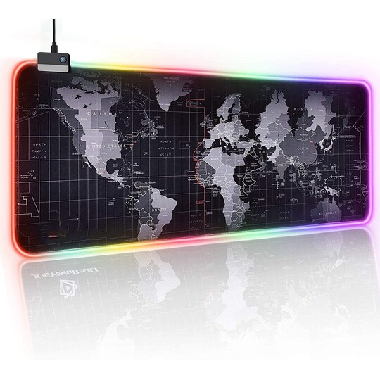 Stor musematte med verdenskart og lys, 80x30 cm - Elkjøp