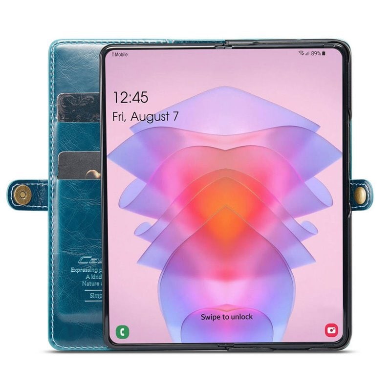 Mobil lommebok 3-korts ekte lær Samsung Galaxy Z Fold 4 - Blå - Elkjøp