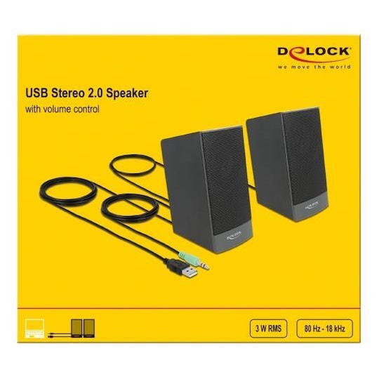 Delock Stereo 2.0 PC Speaker with 3.5 mm stereo jack male and USB powe -  Elkjøp