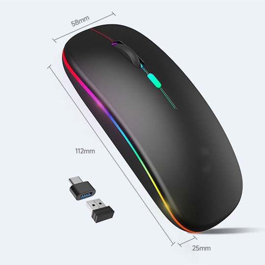 Trådløs mus med RGB LED dual mode Bluetooth/Wifi Sort - Elkjøp