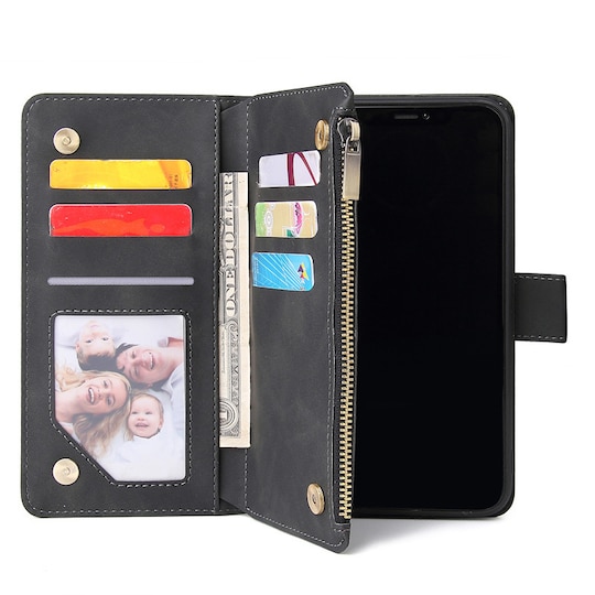 Lommeboktelefonveske med flere kortspor/håndleddsstropp Premium PU-skinn  Svart Samsung S21 - Elkjøp