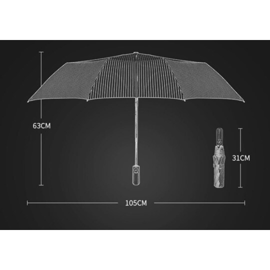Stor sammenleggbar paraply svart/gull 10 ribber - Elkjøp