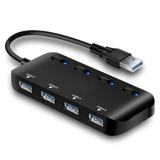 4 porters USB 3.0 Hub med switch - Elkjøp