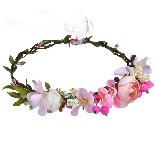 Diadem / hårbånd med rosa blomster og grønne blader - Elkjøp