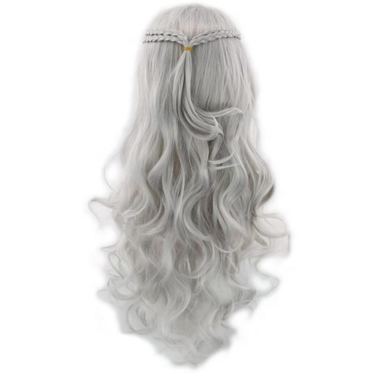Parykk med langt krøllete hår sølvgrå 72 cm - Elkjøp