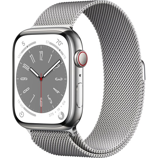 Apple Watch Series 8 45mm Cellular (rustfritt stål i sølv/ sølv  milanese-reim) - Elkjøp