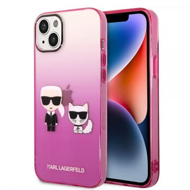 Karl Lagerfeld iPhone 14 Plus Deksel Karl & Choupette Gradient Rosa