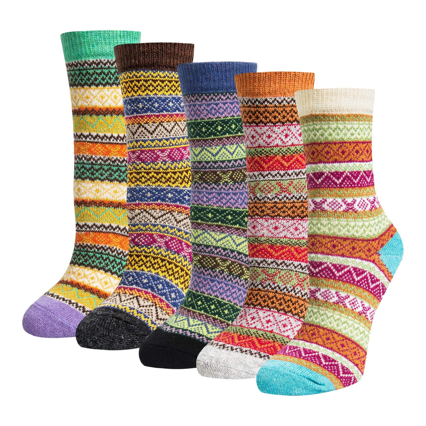 Strikkede sokker i fine farger og mønstre, 5 par, str. 36-40 Rand - Elkjøp