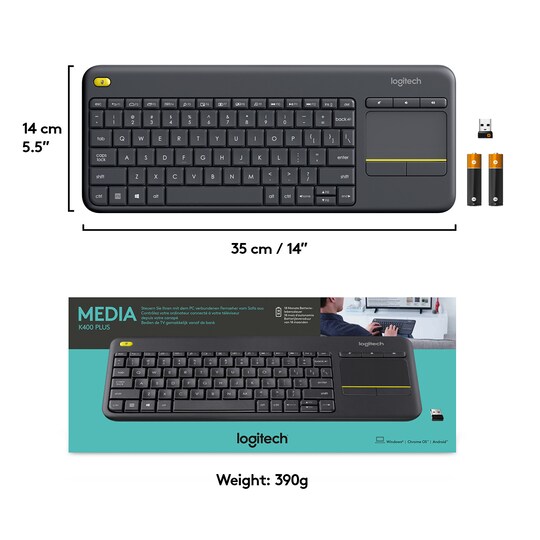 Logitech K400 Plus trådløst HTPC-tastatur for TV-er (sort) - Elkjøp