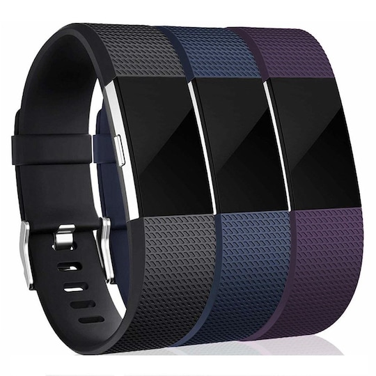 Fitbit Charge 2 armbånd silikon 3-pakning svart / blå / lilla (S) - Elkjøp