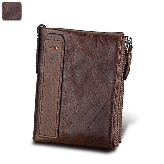 Premium skinn kortholder lommebok RFID Mørkebrun - Elkjøp