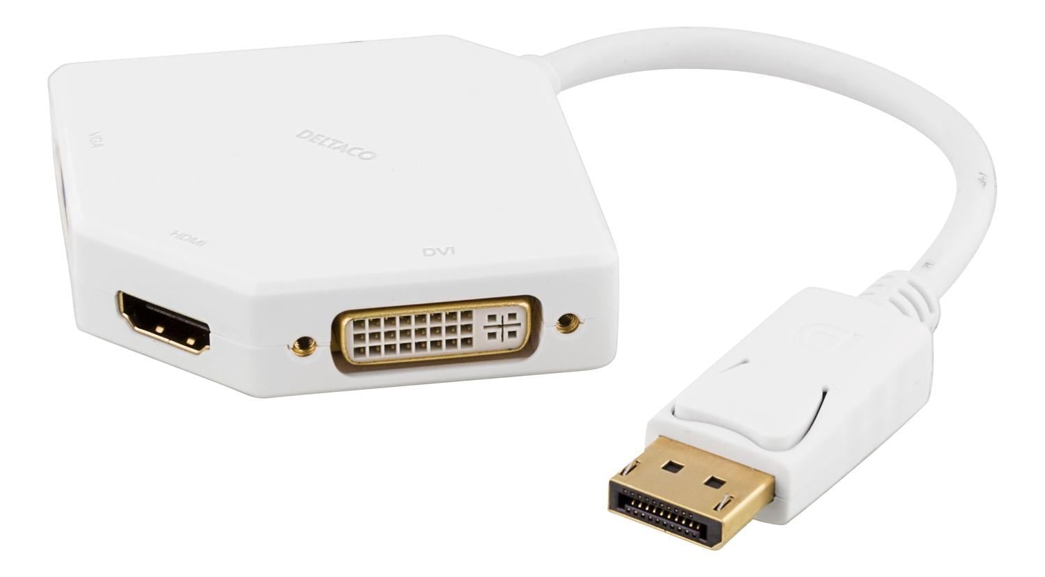 DELTACO DisplayPort to DVI/HDMI/VGA adapter, UHD at 60Hz, 0,2m, white -  Elkjøp