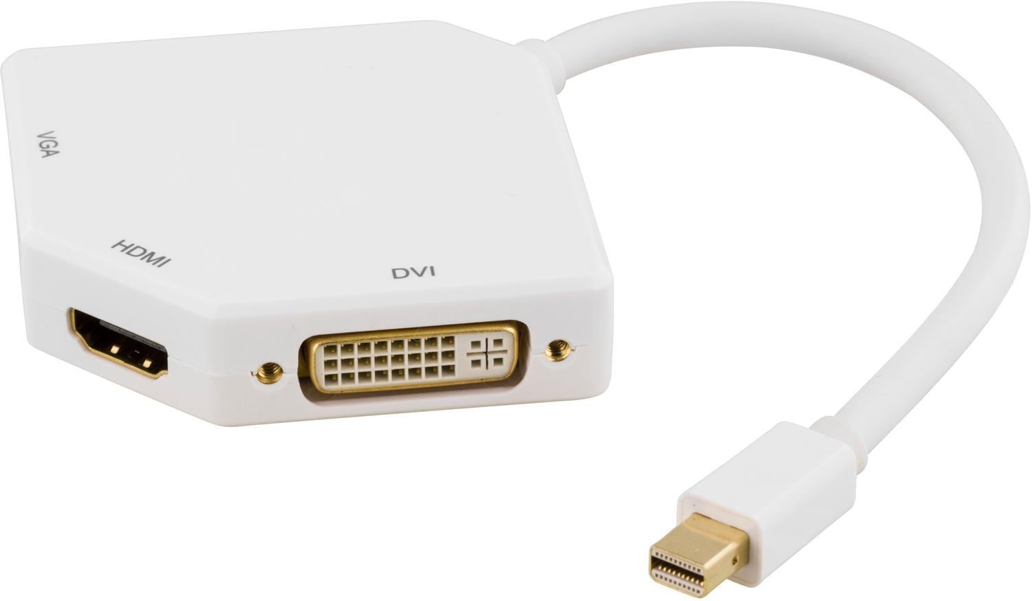 DELTACO Mini DisplayPort til DVI / HDMI / VGA-adapter, 0,15 m, hvit - Elkjøp