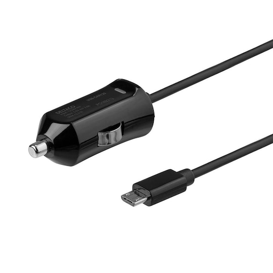 DELTACO Micro USB car charger, 2,4 A, 1 m fixed cable, 12 W total - Elkjøp