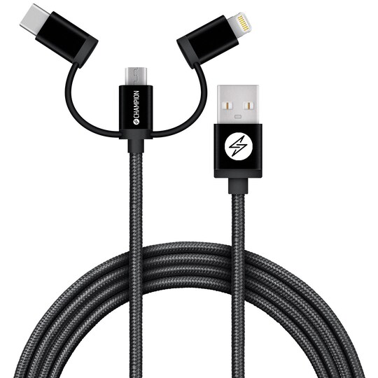 Charge&Sync-kabel USB 3-i-1 1,5m Sort - Elkjøp