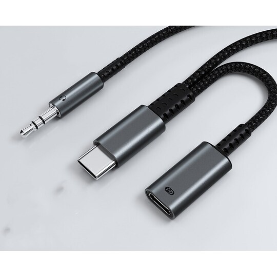 USB C til 3,5 mm hodetelefon- og laderadapter Sort - Elkjøp