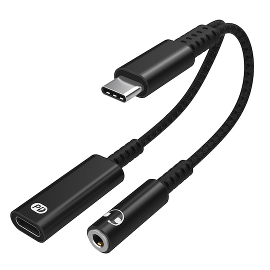 USB C til 3,5 mm hodetelefon- og laderadapter Svart - Elkjøp