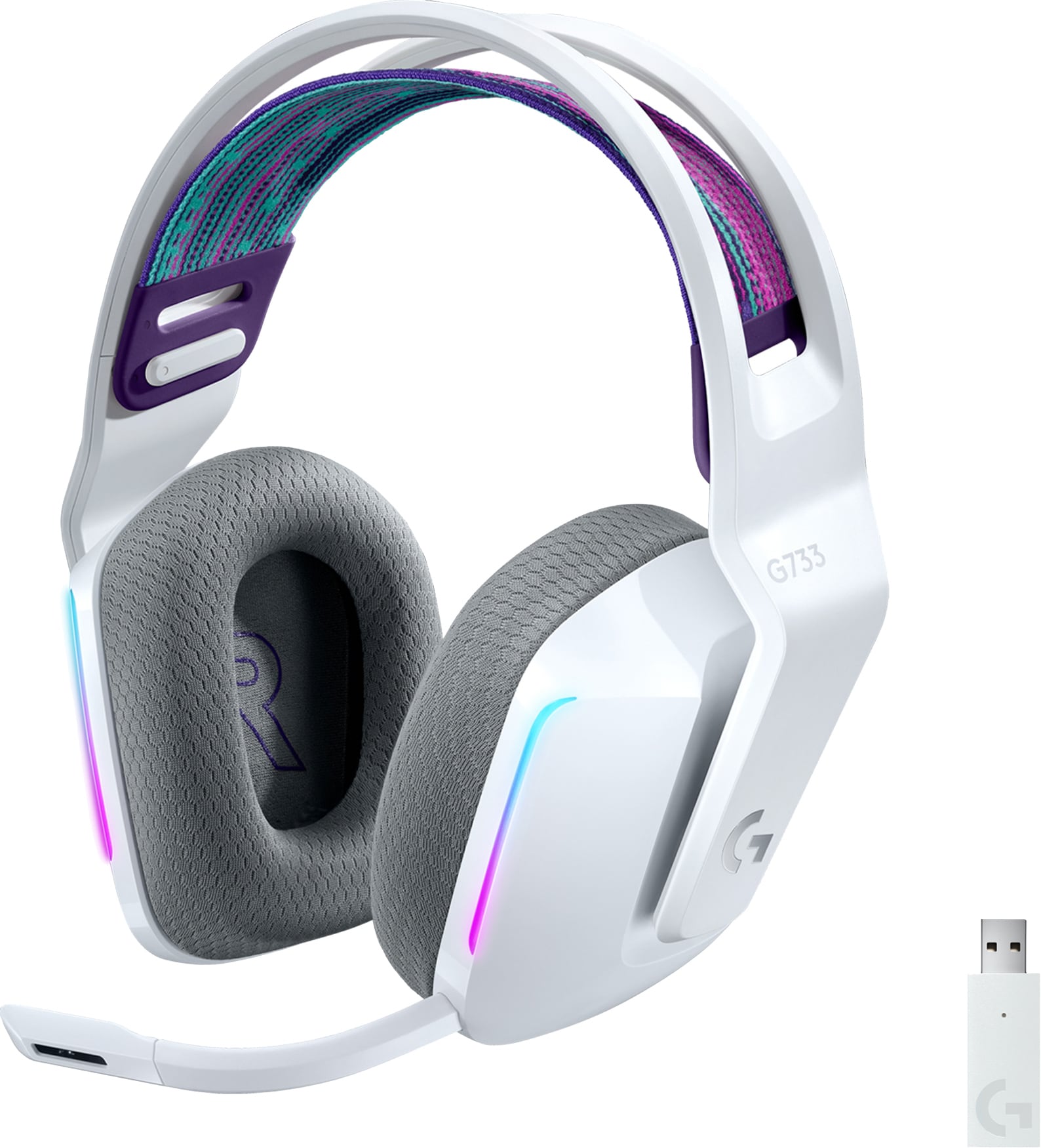 Logitech G733 Wireless Lightspeed RGB gaming headset (hvit) - Elkjøp