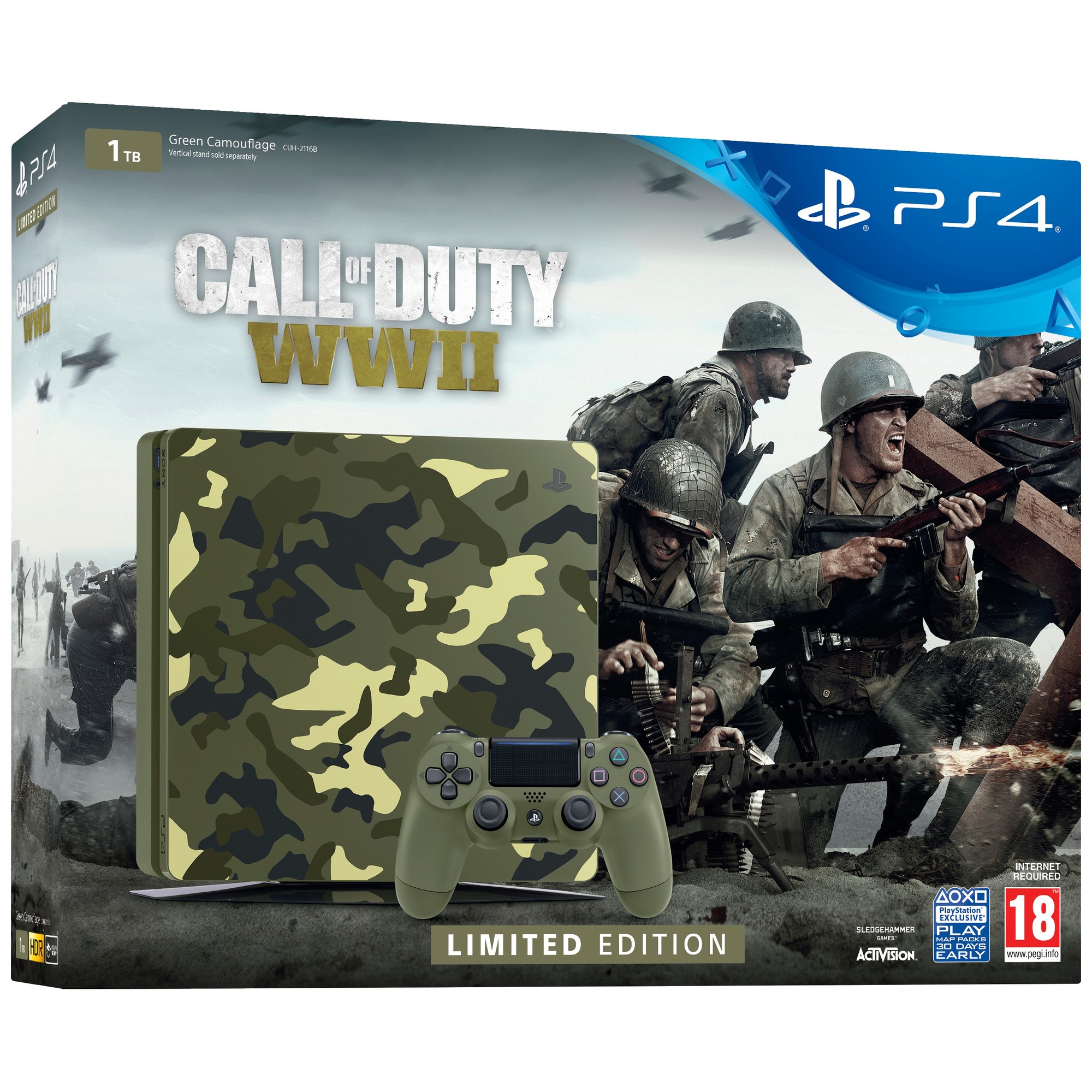 PlayStation 4 Slim 1 TB + COD WWII-pakke Camouflage LE - Elkjøp