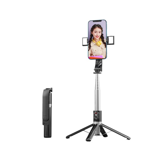 INF Justerbar selfiestang / stativ med LED-lys 140 cm Sort - Elkjøp