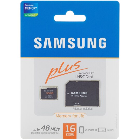 Samsung Plus 16 GB microSDHC-minnekort m/SD-adapter - Elkjøp