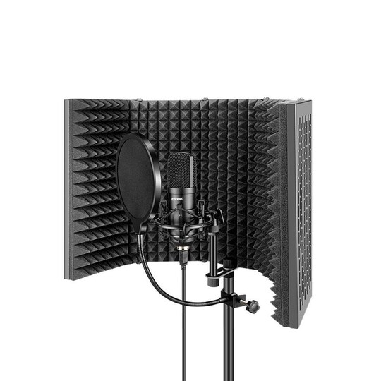 Mikrofonskjerm med 2 lag 5-vegg Akustiske filtre Sammenleggbar 59x28x4cm  Akustisk skjerm Lyddemper for mikrofoner refleksjonsfilter - Elkjøp